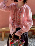 trista Loose Crew Neck Lantern Sleeve Embroidered Top