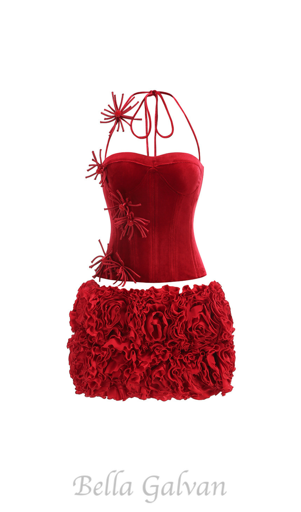 Flowering Girl Women corset floral mini skirt suit in red