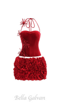 Flowering Girl Women corset floral mini skirt suit in red