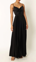 Flowering Girl Women Naira Pleated Maxi Dress in Black