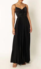 Flowering Girl Women Naira Pleated Maxi Dress in Black