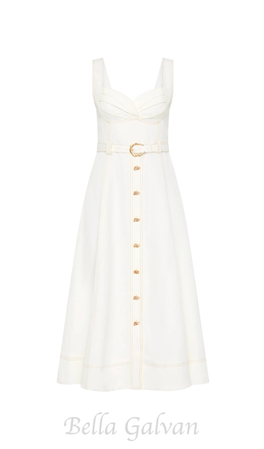Flowering Girl Women sweetheart neckline belted midi dress in ivory