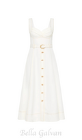 Flowering Girl Women sweetheart neckline belted midi dress in ivory