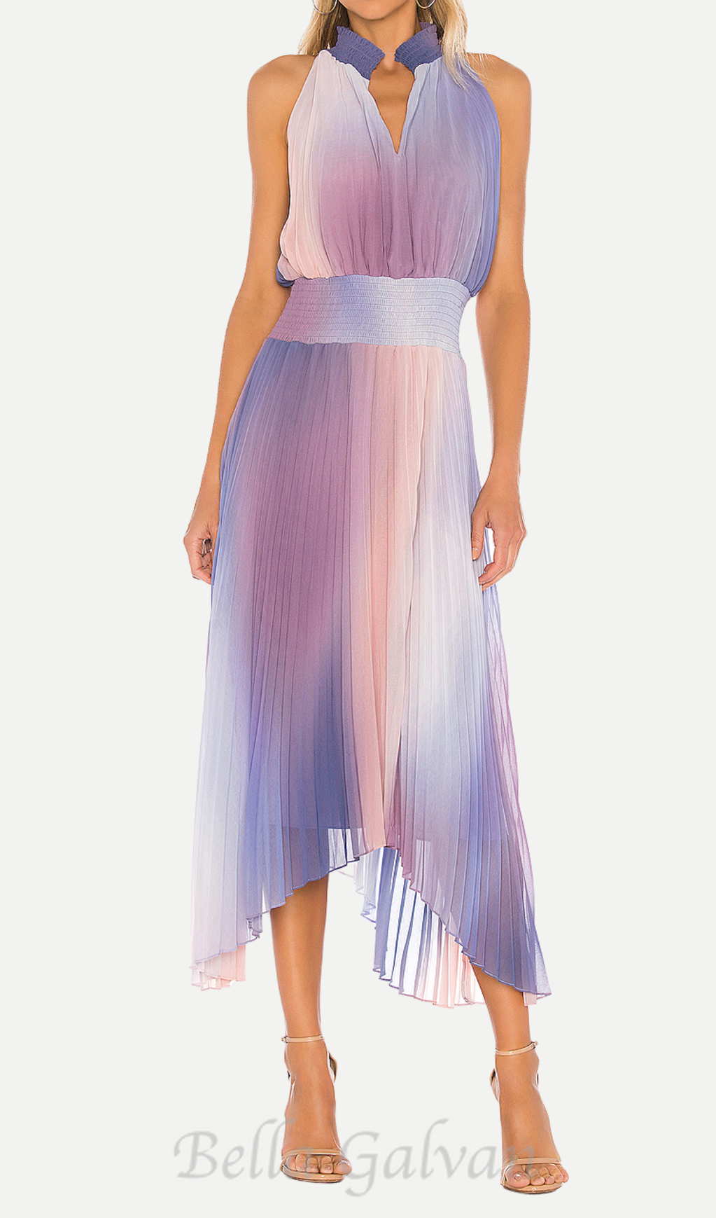 Flowering Girl Women halter neck pleated midi dress in lavender tie dye
