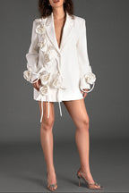 Flowering Girl Women Mustidis Long Sleeve Lapel 3D Flower Blazer