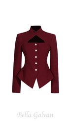 Flowering Girl Women Aymee Cutout Button Blazer in burgundy