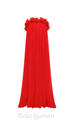 Flowering Girl Women draped floor length dress in scarlet