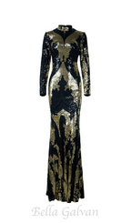 Flowering Girl Women Sequin Long Sleeve bodycon Maxi Dress in black