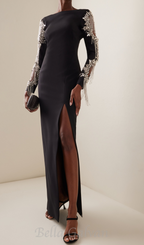 Flowering Girl Women Crystal-Embellished Crepe Gown in black