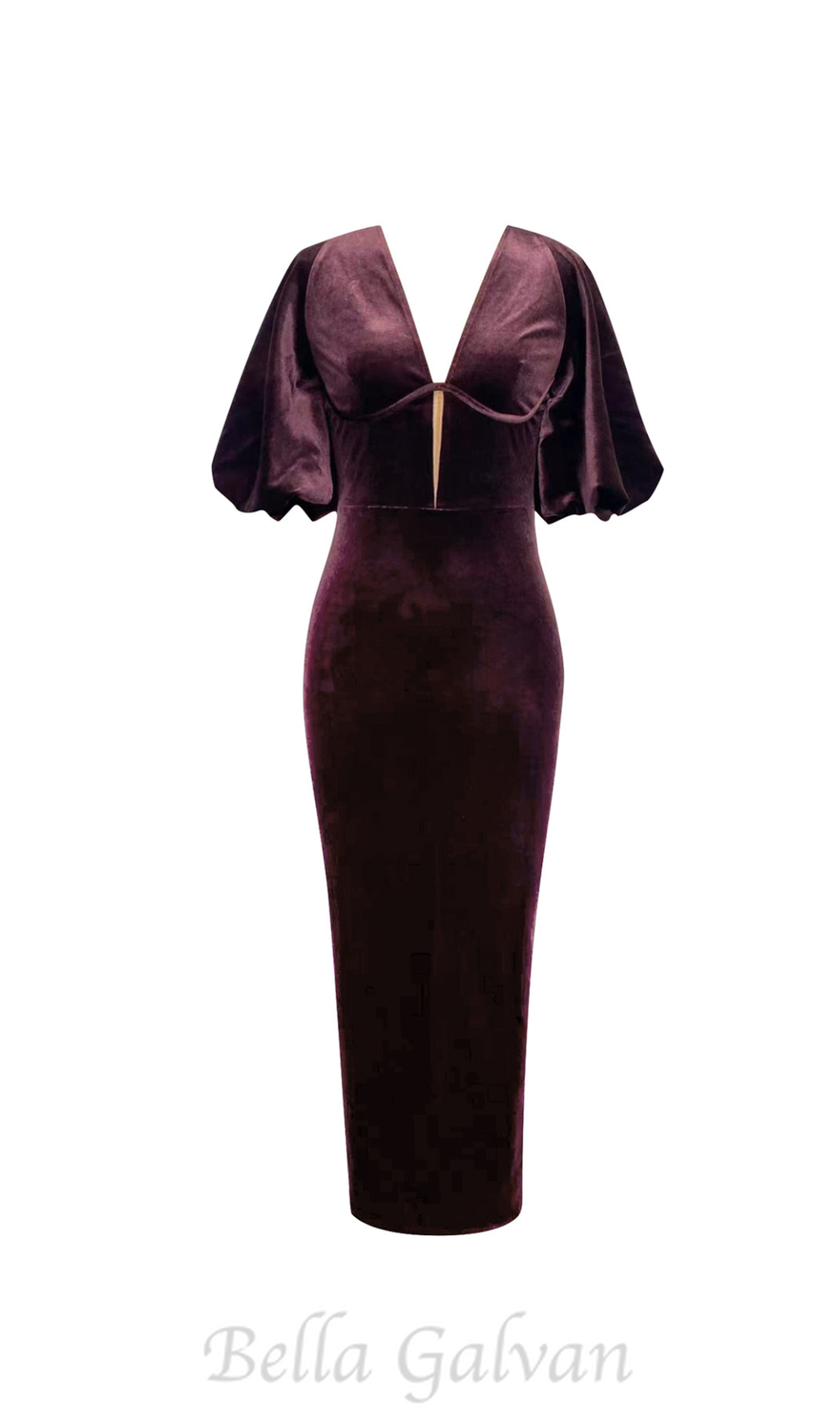 Flowering Girl Women lantern sleeve velvet maxi dress in burgundy