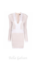 Flowering Girl Women monogram-pattern long-sleeve dress in beige