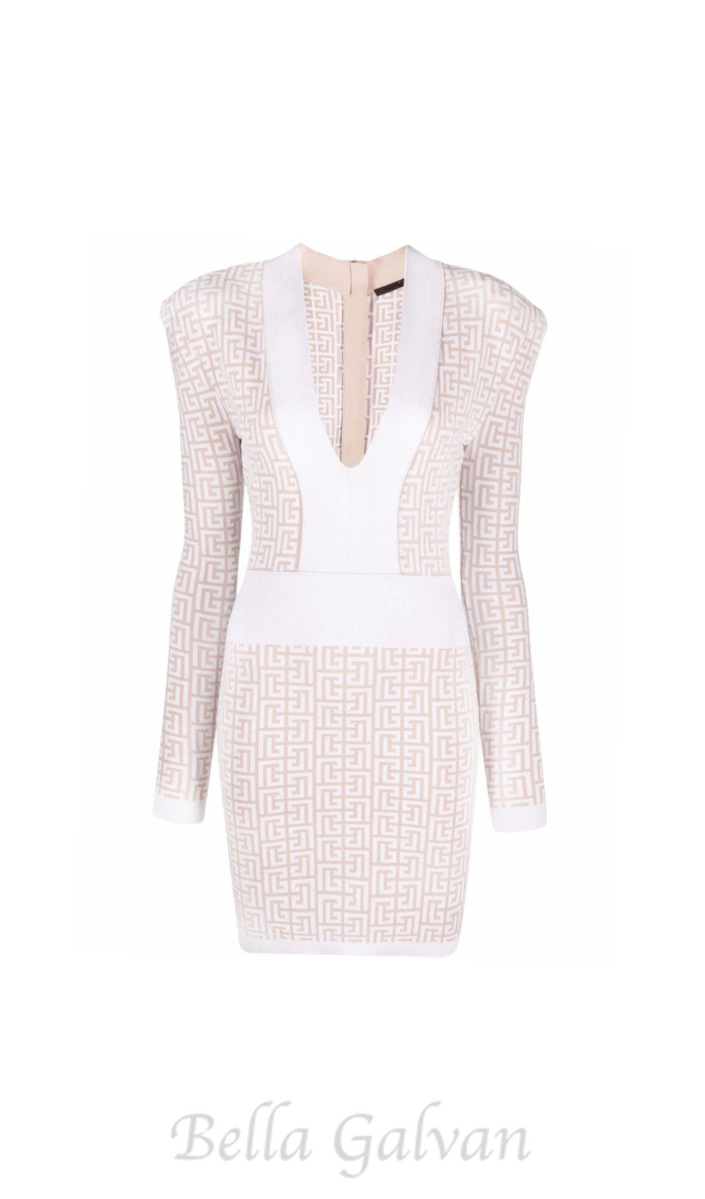 Flowering Girl Women monogram-pattern long-sleeve dress in beige