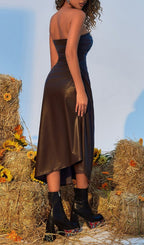 Flowering Girl Women Strapless Cutout Leather Midi Dress
