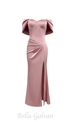 Flowering Girl Women off-shoulder crystal detail satin maxi dress in pink