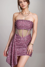 Flowering Girl Women Sequin Mesh Ruched Mini Dress