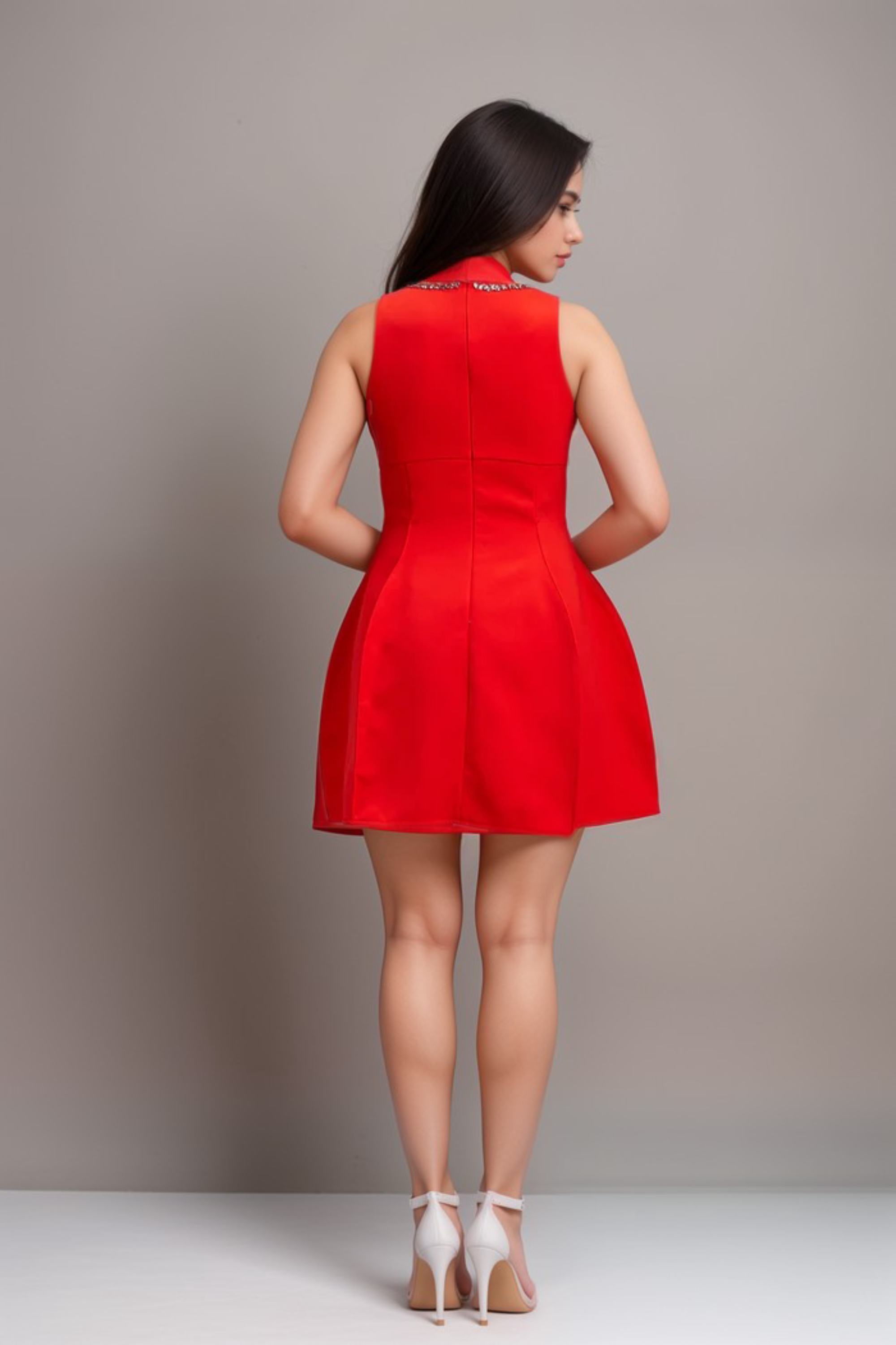 Flowering Girl Women Katie Red Crystal-Embellished Puff Mini Dress