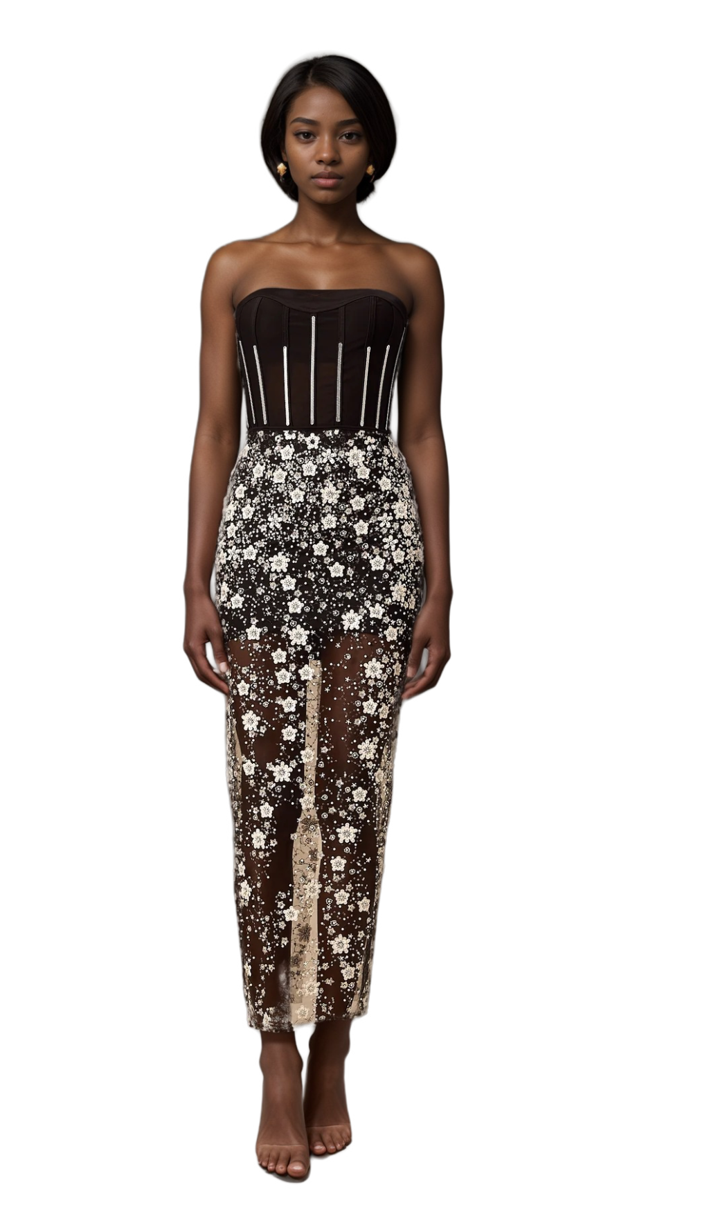 Flowering Girl Women Ophélie black sequined flower corset midi dress