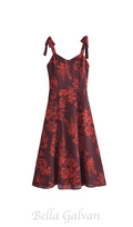 Flowering Girl Women floral print bowknot strap midi dress in burgundy