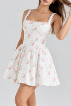 Hedy Elastic Printed Tie-Waist Mini Dress——Pink
