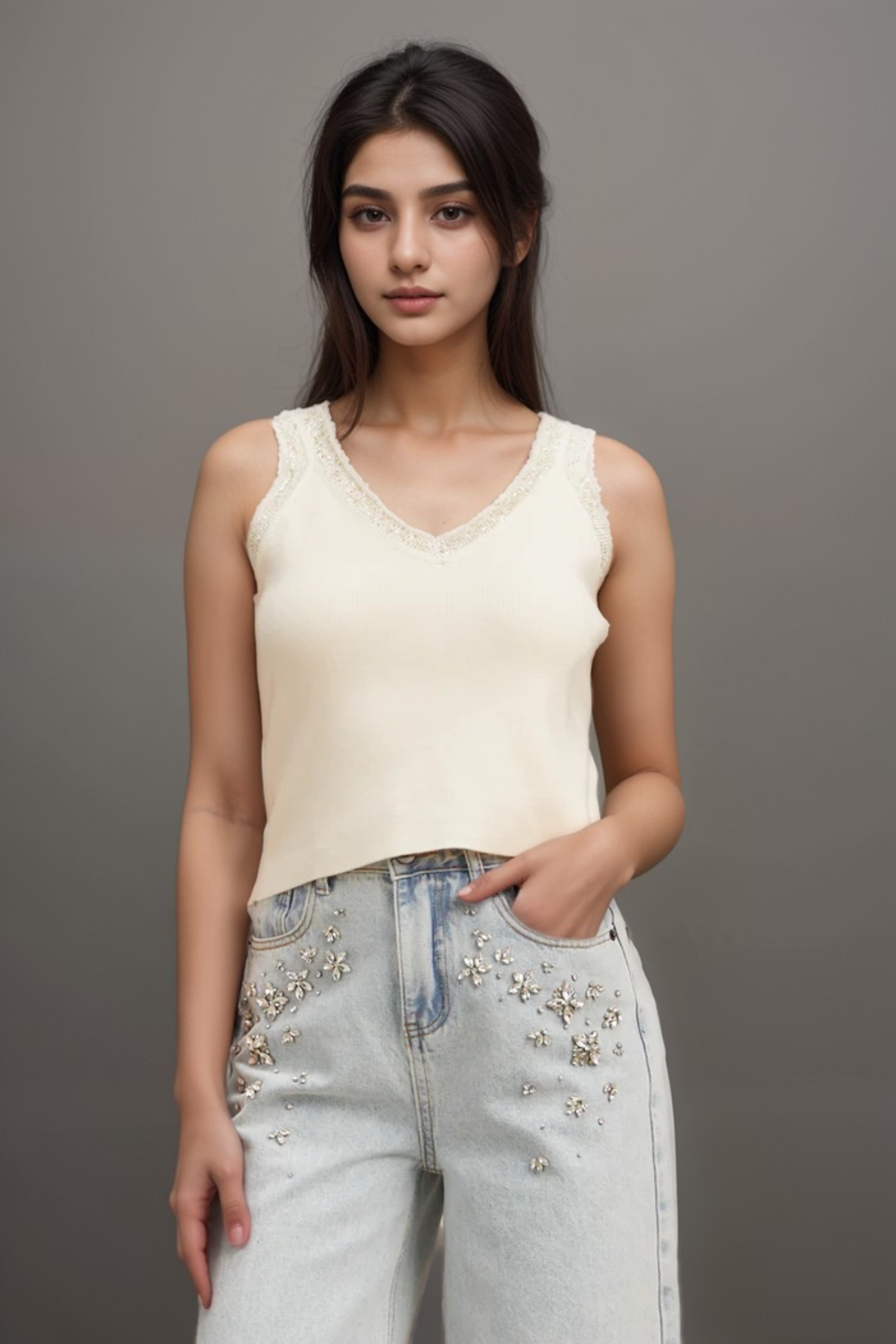 Flowering Girl Women Celia White Sequined Fine-Knit Cropped Top