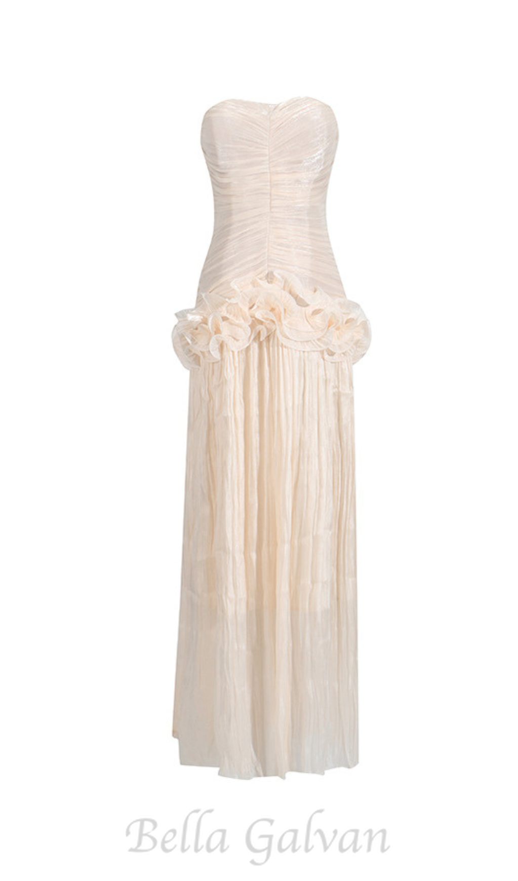 Flowering Girl Women ruffle-embellished pleated maxi dress in apricot
