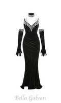 Flowering Girl Women embroidered with white pearls maxi dress in black