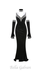Flowering Girl Women embroidered with white pearls maxi dress in black