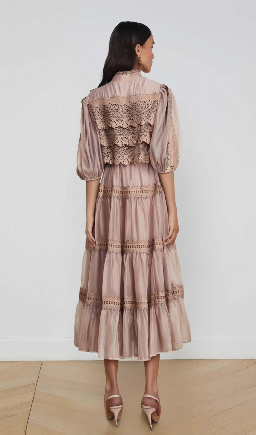 Flowering Girl Women Inès lace cut-out tiered midi dress