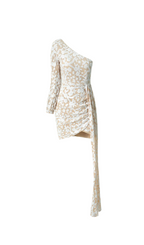 Flowering Girl Women Sarah Floral One Shoulder Draped Mini Dress In Apricot