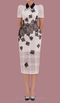 Flowering Girl Women Poker Patterns embellished midi dress in white