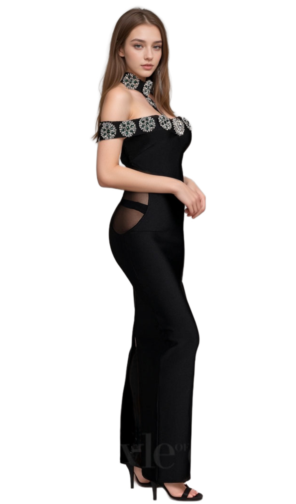 alberta Palanee Halter Diamond Bodycon Dress With Gloves