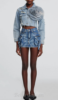Flowering Girl Women Alaiao Torn Flower Denim Jacket in Blue