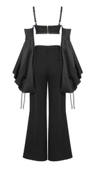 Flowering Girl Women Bubble Sleeve Two Piece Suit In Black
