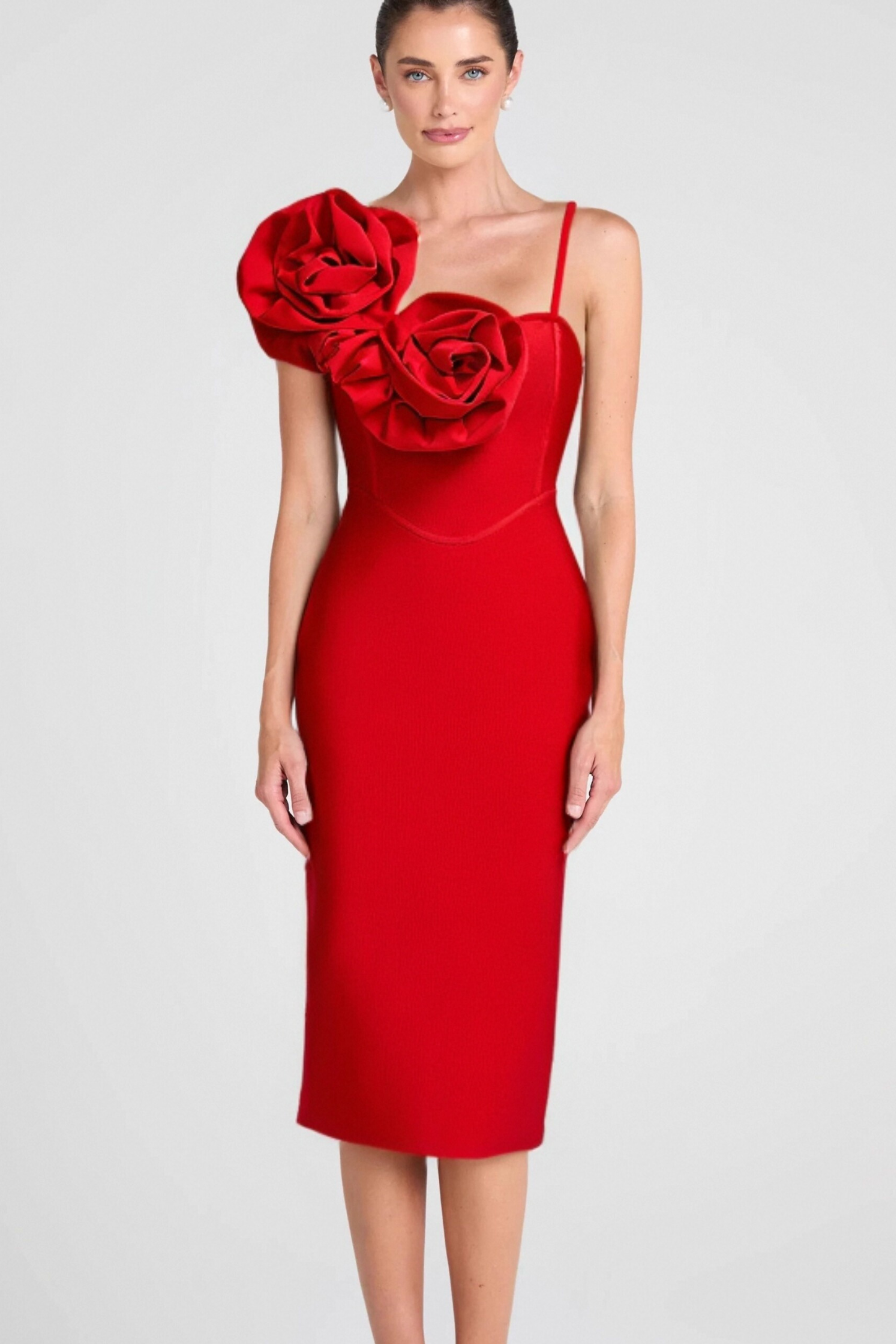 Flowering Girl Women Huge Flowers Bandage Midi Dress