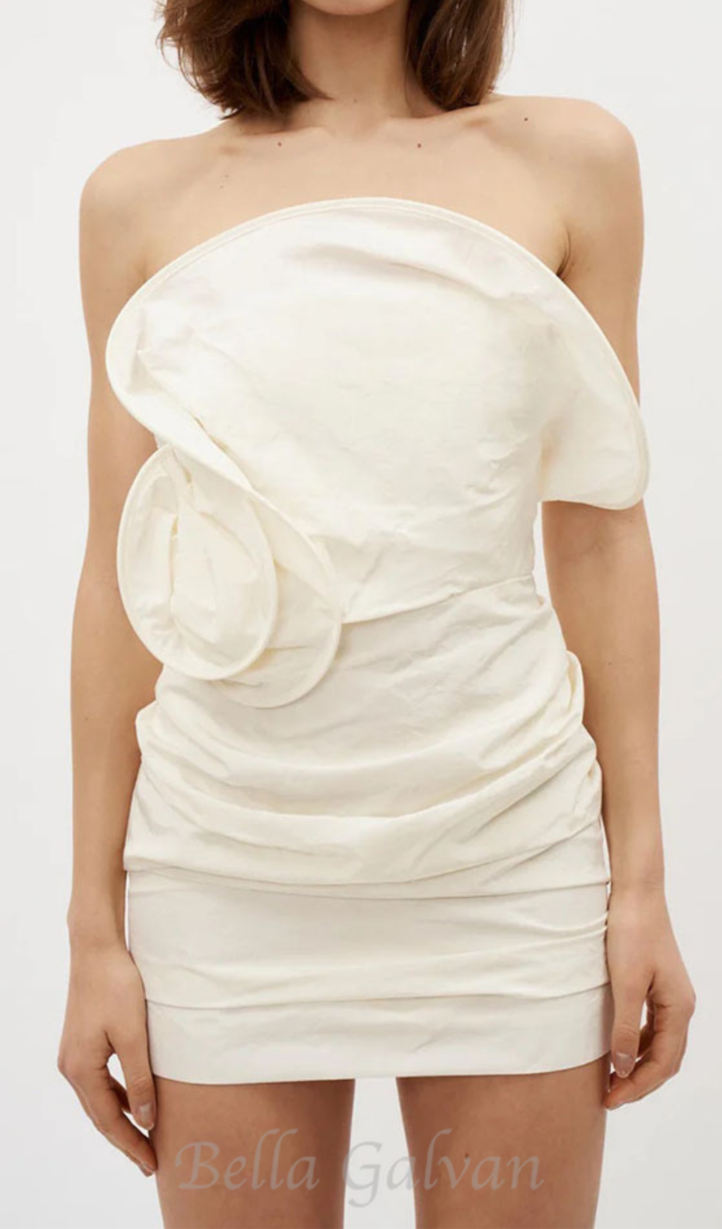 Flowering Girl Women Strapless Ruffled Taffeta Mini Dress in White