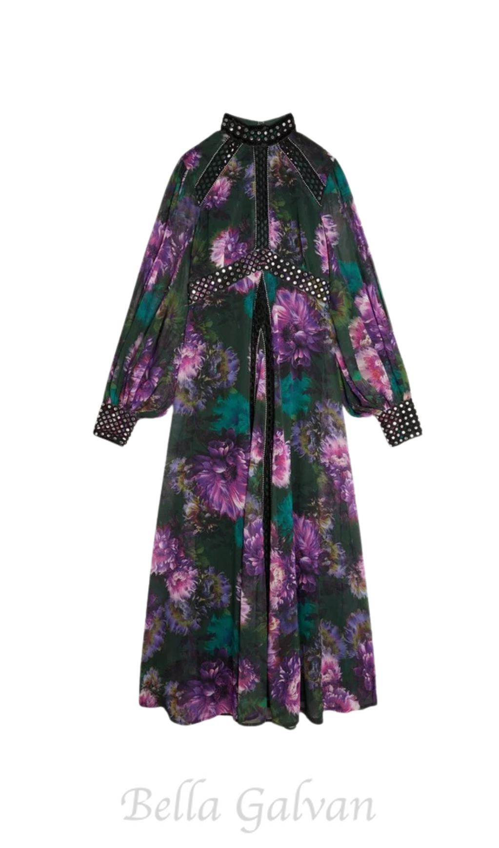 Flowering Girl Women multicolor studded floral lace maxi dress