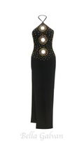 Flowering Girl Women embellished cut out halter maxi dress in black