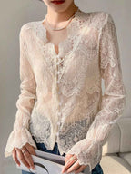 martha Slim V-Neck Hollowed Lace Top