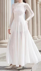 Flowering Girl Women white crochet lace maxi dress with sleeves