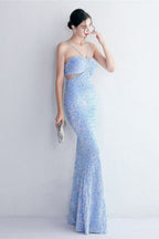 Flowering Girl Women MARIAN BLUE CUTOUT SEQUINS HALTER MAXI DRESS