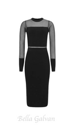 Flowering Girl Women lyla knitted sheer sleeve midi dress in black