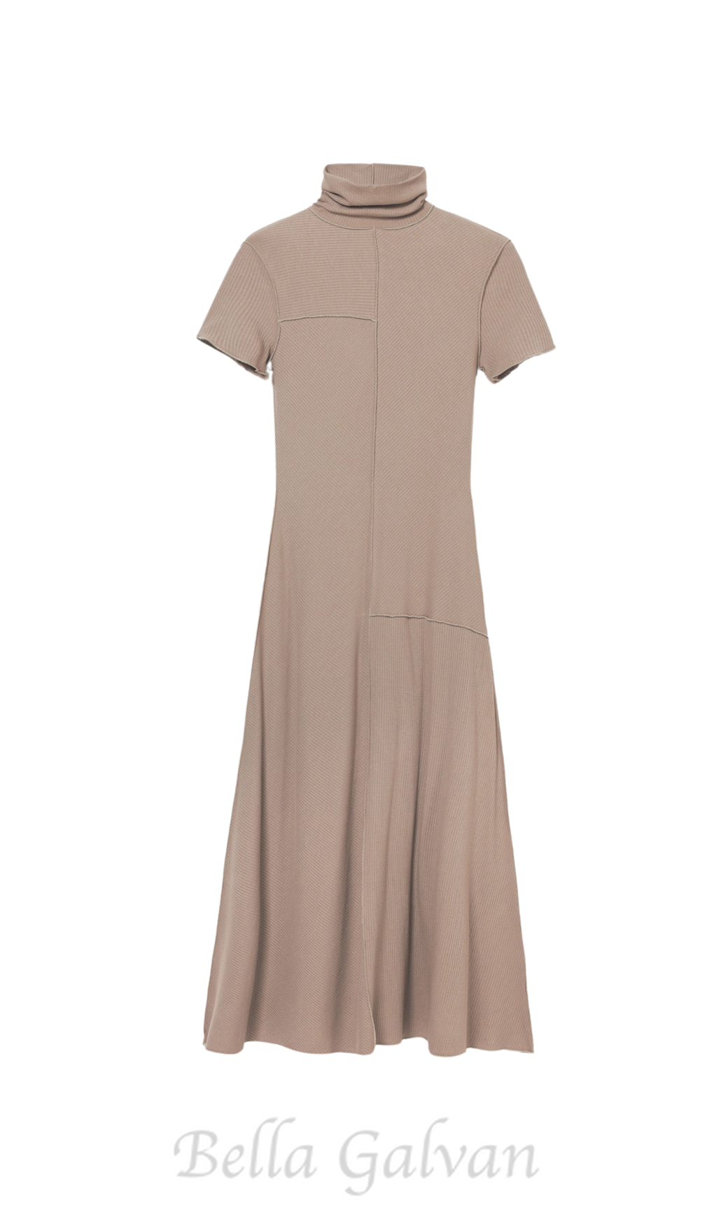Flowering Girl Women camel bodycon midi dress with high neck
