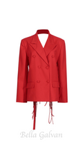 Flowering Girl Women Vienna Cutout Fringe Backless Blazer In Red