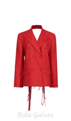Flowering Girl Women Vienna Cutout Fringe Backless Blazer In Red