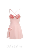 Flowering Girl Women Crystal embellished trims mini dress in pink