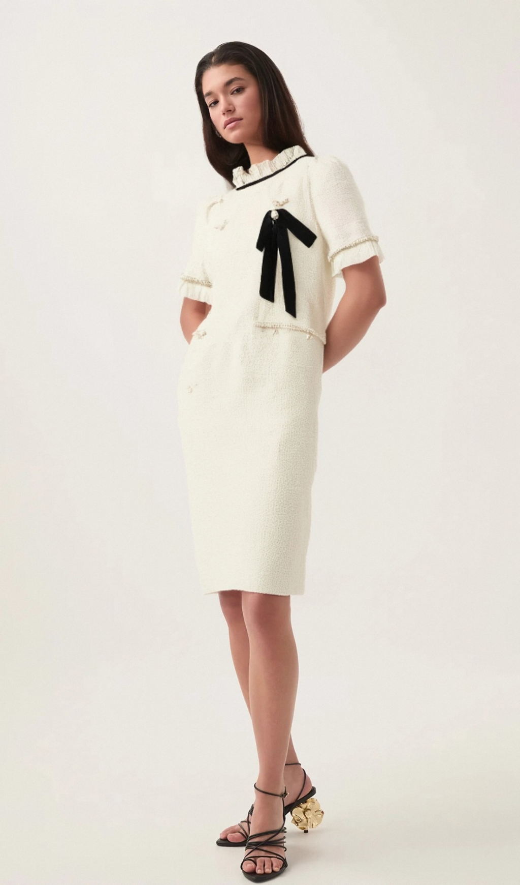 Flowering Girl Women Hélène faux-pearl frilled midi dress