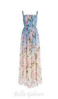 Flowering Girl Women xaviera pleated silk chiffon gown in blue