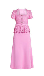PINK LACE TAILORED MIDI DRESS