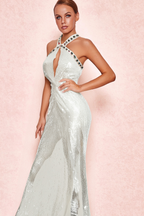 Flowering Girl Women Elsa Crystal Embellished Sequin Maxi Dress In White