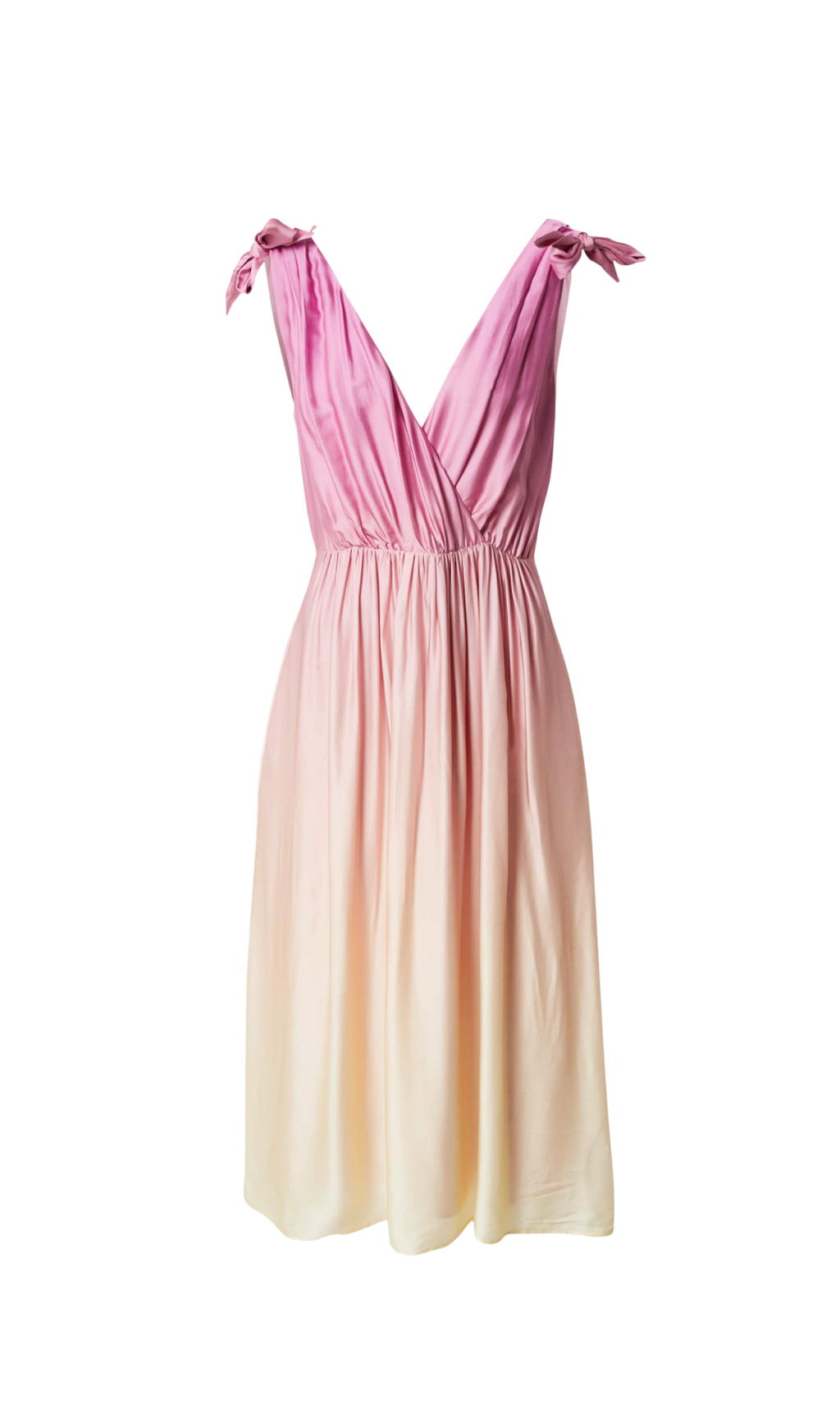 Flowering Girl Women Wrap-Over Midi Dress In Pastel Yellow Without Belt